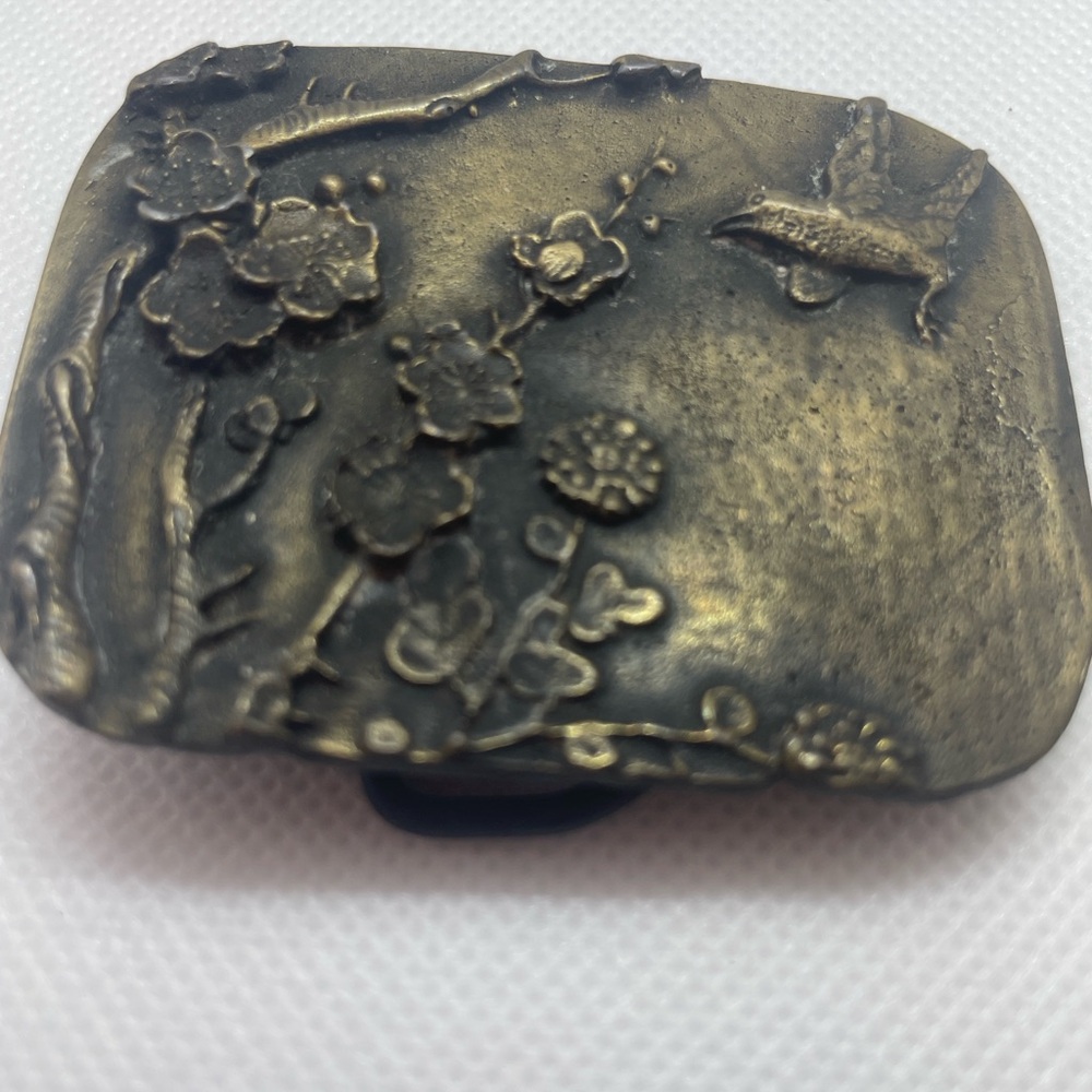 Antique Brass Floral and Bird Design Belt Buckle
